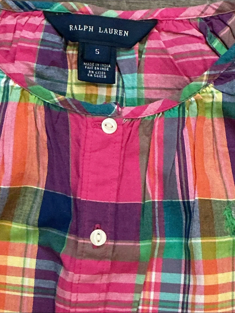 Authentic Ralph Lauren designer 100% cotton girls signature plaid top sz 5
